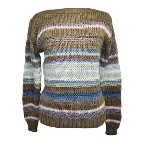 Vintage PRONTO Sweater Womens Striped Brown And Colorful Pastel Size Small 70s